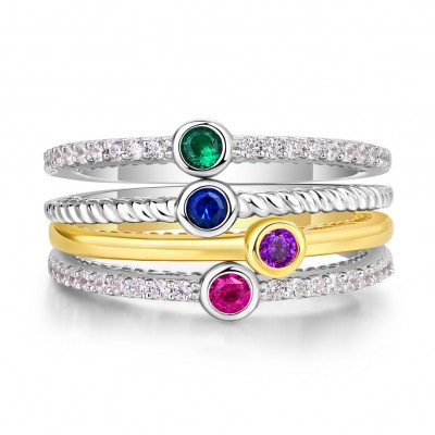 Round Cut Amethyst Emerald Blue Sapphire 925 Sterling Silver Gold 4-Piece Stackable Bridal Sets