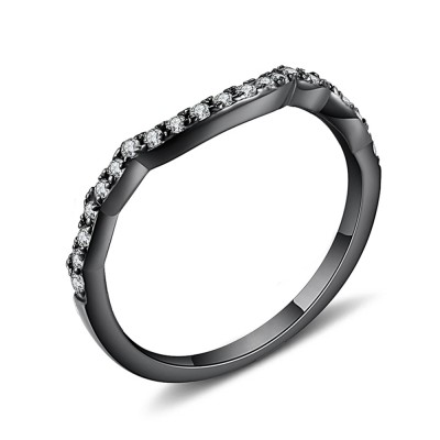 Round Cut White Sapphire Black Sterling Silver Wedding Bands