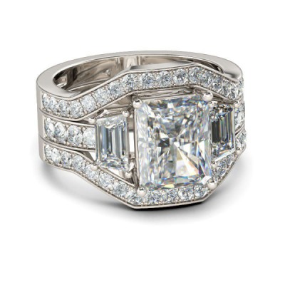 Luxury Emerald Cut White Sapphire 925 Sterling Silver Bridal Sets