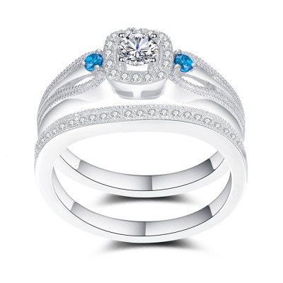 Aquamarine and White Sapphire 925 Sterling Silver Bridal Sets