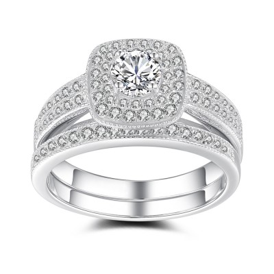 Women's Round Cut White Sapphire Sterling Silver Bridal Sets