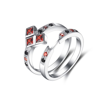 Ruby and Black Sapphire 925 Sterling Silver Bridal Sets