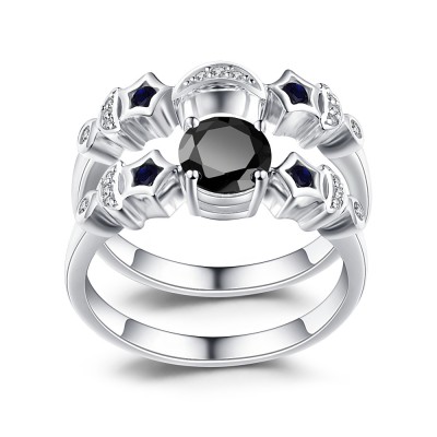 Moon and Star Black Sapphire 925 Sterling Silver Bridal Sets