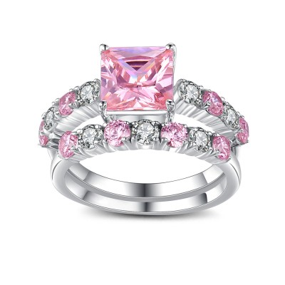 Radiant Cut Pink Sapphire 925 Sterling Silver Bridal Sets