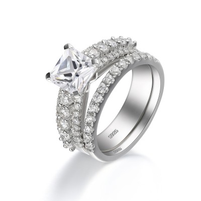 Princess Cut White Sapphire Sterling Silver Women's Bridal Ring Set