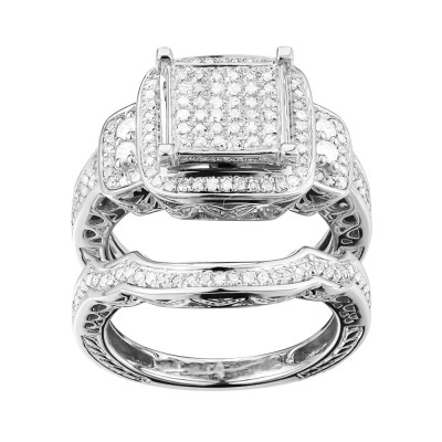 Round Cut White Sapphire Sterling Silver Halo Bridal Sets