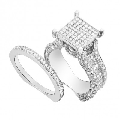Round Cut White Sapphire Sterling Silver Bridal Sets