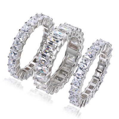 Emerald Cut White Sapphire Sterling Silver 3-Piece Bridal Sets