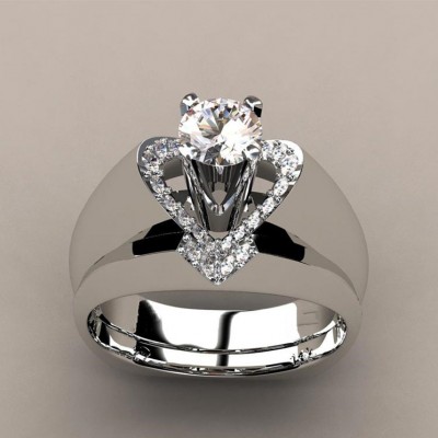 Round Cut Heart Unique Bridal Ring Sets