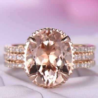 Oval Cut White Sapphire Rose Gold Bridal Ring Sets