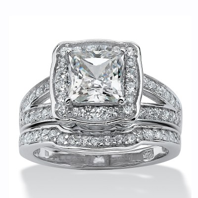 Princess Cut White Sapphire 925 Sterling Silver Halo Bridal Sets
