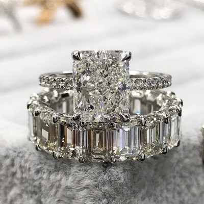 Radiant Cut White Sapphire 925 Sterling Silver Bridal Sets