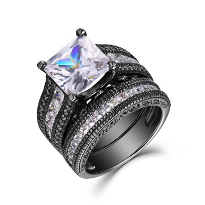 Princess Cut White Sapphire Black 925 Sterling Silver Bridal Sets