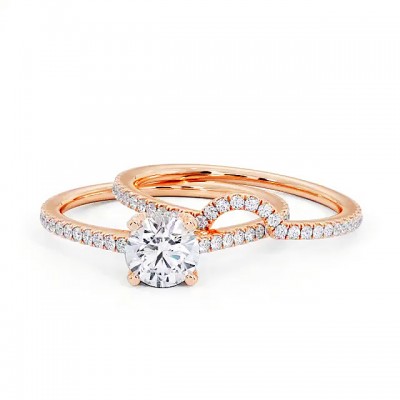 Round Cut White Sapphire Rose Gold 925 Sterling Silver Bridal Sets