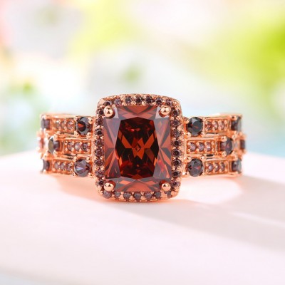Radiant Cut Chocolate 925 Sterling Silver Rose Gold Halo Art Deco Engagement Ring