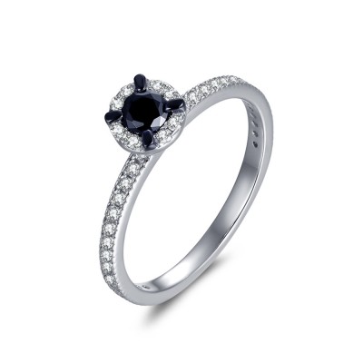 Round Cut 1/3CT Black Gemstone Sterling Silver Engagement Ring