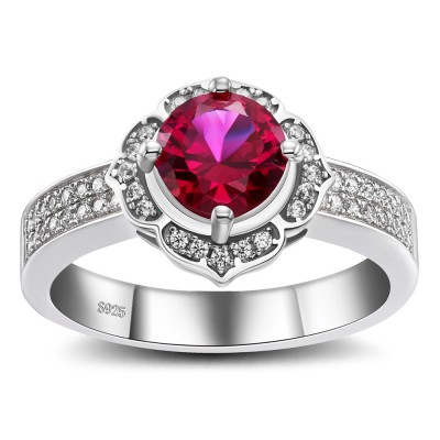 Round Cut Ruby 925 Sterling Silver Cocktail Ring