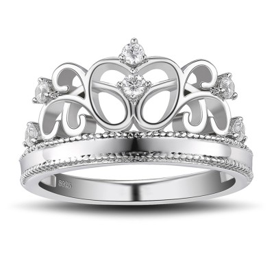 Crown Round Cut Gemstone 925 Sterling Silver Promise Rings For Her