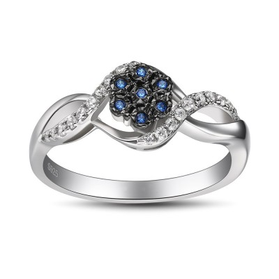 Round Cut Blue Sapphire Sterling Silver Women's Ring