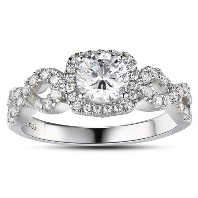 Round Cut White Sapphire 925 Sterling Silver Engagement Ring