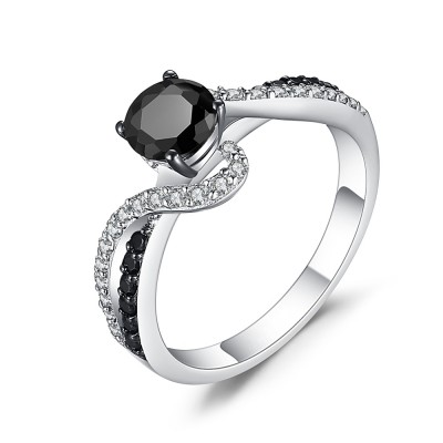 Cushion Cut Black 925 Sterling Silver Engagement Ring