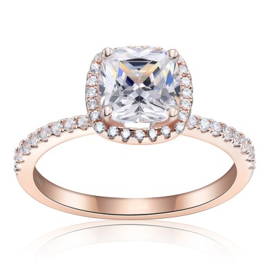 Cushion Cut Rose Gold 925 Sterling Silver Engagement Ring