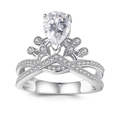 Crown Pear Cut Gemstone 925 Sterling Silver Engagement Ring