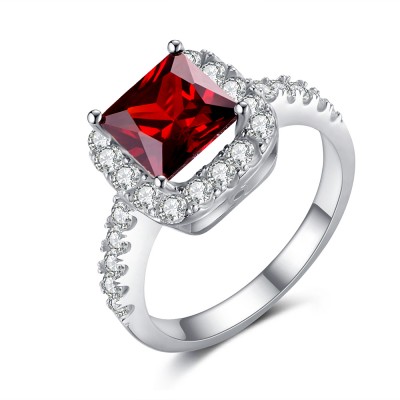 Asscher Cut Ruby 925 Sterling Silver Birthstone Ring