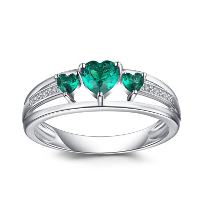 Heart Cut Emerald 925 Sterling Silver Women's Engagement Ring