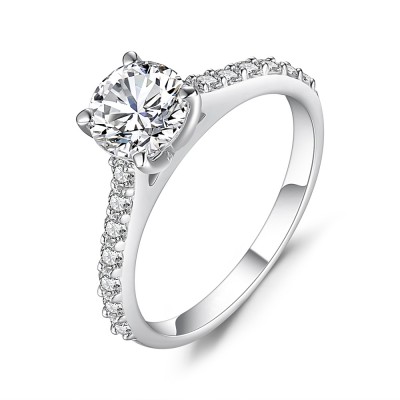 Classic Round Cut White Sapphire Sterling Silver Women's Engagement Ring