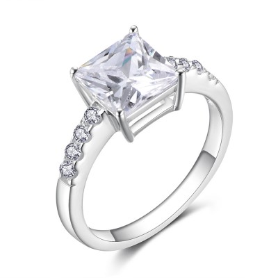 Princess Cut 925 Sterling Silver White Sapphire Women's Engagement Ring