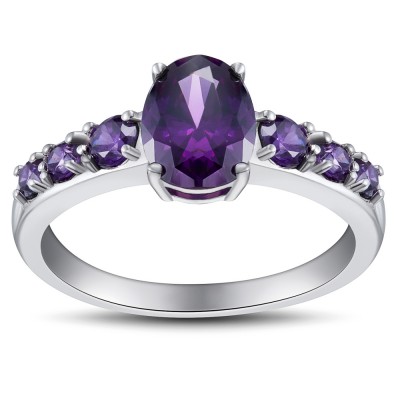 Women's Oval Cut Amethyst 925 Sterling Silver Engagement Ring