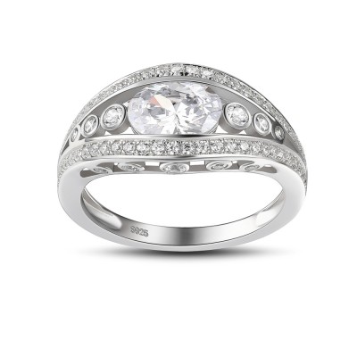 Round Cut 925 Sterling Silver White Sapphire Engagement Ring