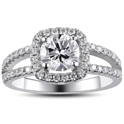 Round Cut White Sapphire 925 Sterling Silver Engagement Ring