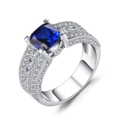 Round Cut Sapphire 925 Sterling Silver Engagement Ring