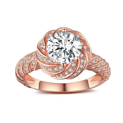 Round Cut White Sapphire Rose Gold 925 Sterling Silver Engagement Ring