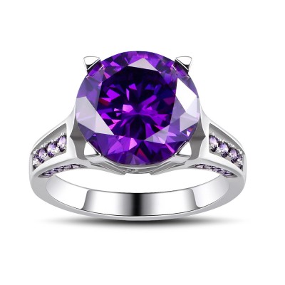 Round Cut Amethyst Gemstone 925 Sterling Silver Engagement Ring