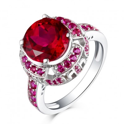 Round Cut Ruby S925 Silver Halo Engagement Rings