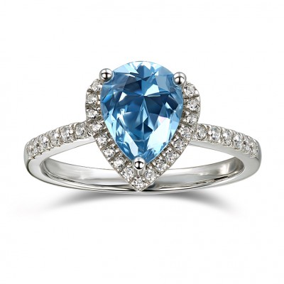 Pear Cut Aquamarine 925 Sterling Silver Halo Engagement Rings