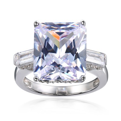 Radiant Cut White Sapphire Sterling Silver 3-Stone Engagement Rings