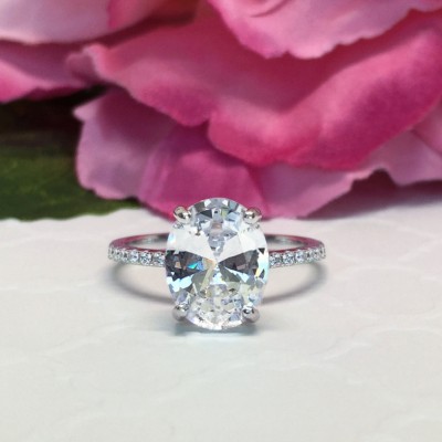 Oval Cut White Sapphire Classic Engagement Ring