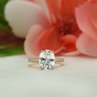 Oval Cut White Sapphire Classic Engagement Ring