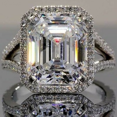 Emerald Cut White Sapphire 925 Sterling Silver Halo Engagement Rings