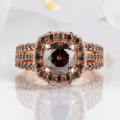 3.25CT Round Cut Chocolate 925 Sterling Silver Rose Gold Halo Engagement Rings