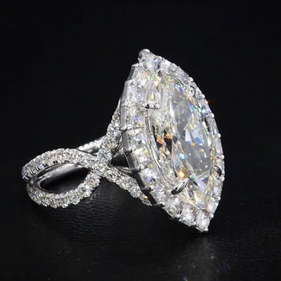 Marquise Cut White Sapphire 925 Sterling Silver Halo Engagement Rings