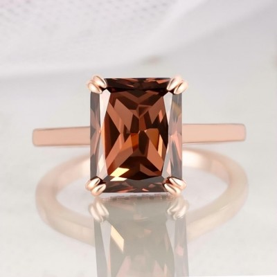 7.4CT Radiant Cut Chocolate 925 Sterling Silver Rose Gold Engagement Rings