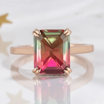 7.4CT Radiant Cut 925 Sterling Silver Rose Gold Watermelon Engagement Rings