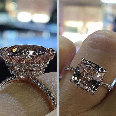Cushion Cut Champagne Stone 925 Sterling Silver Rose Gold Engagement Rings