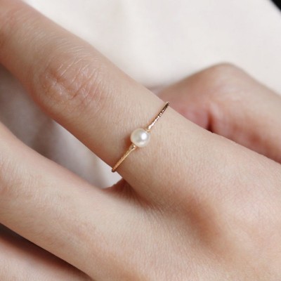 Minimalist 925 Sterling Silver Yellow Gold/Silver Pearl Ring