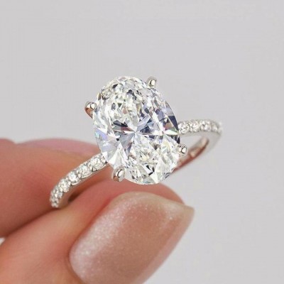 12.15CT Oval Cut White Sapphire 925 Sterling Silver Engagement Rings
